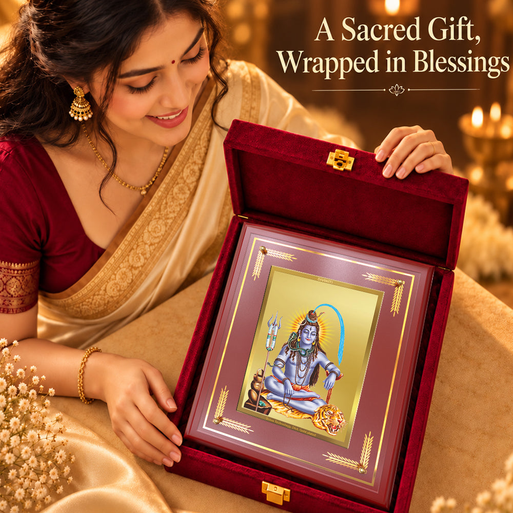 24K Gold-Plated Lord Shiv Ji MDF Frame | Premium Gift Box | 27x35 CM