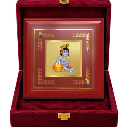 24K Gold-Plated Krishna Bal Gopal MDF Frame | Premium Gift Box | 10x10 CM