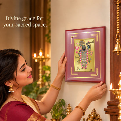 24K Gold-Plated Shrinath Ji MDF Frame | Premium Gift Box | 22 X 18 CM