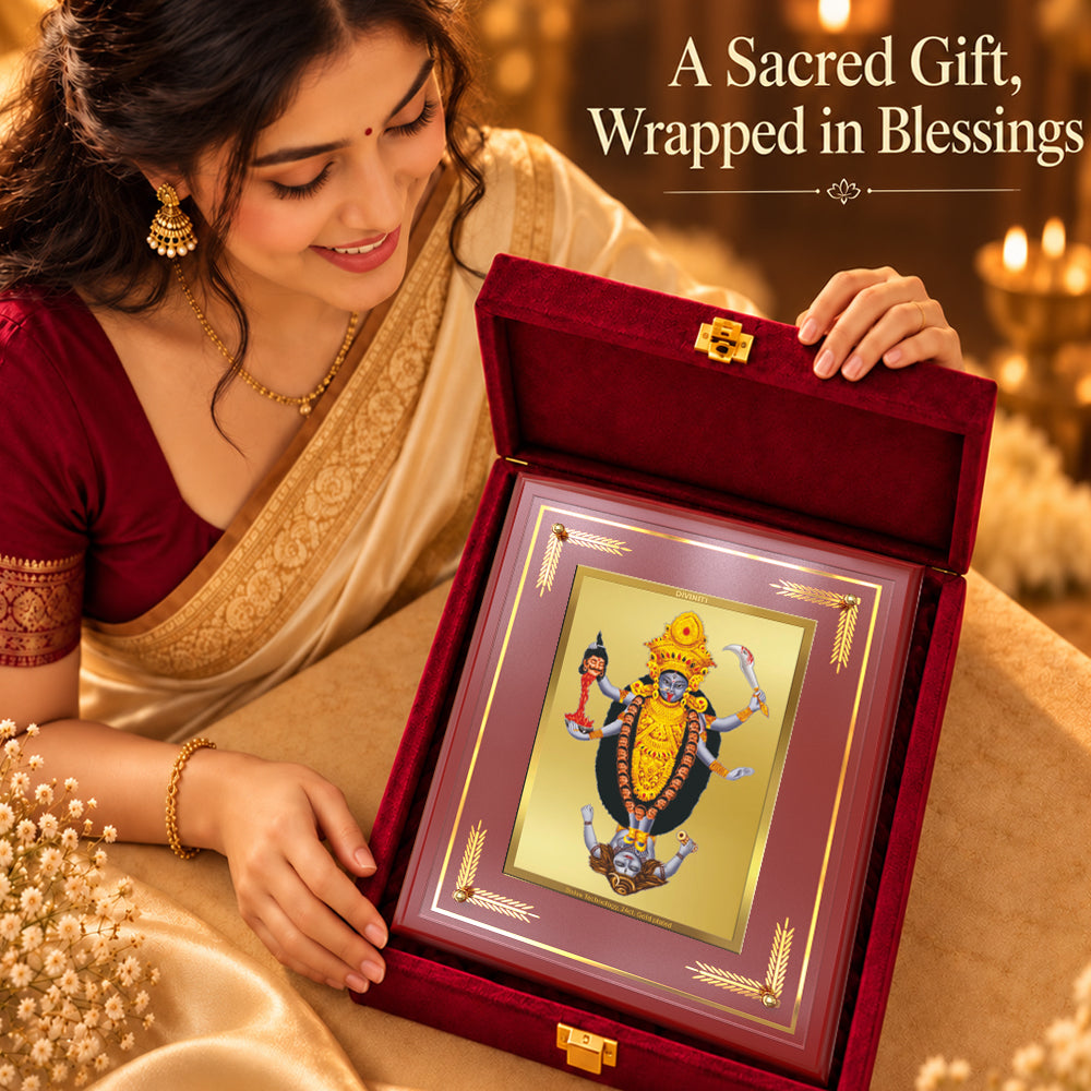 24K Gold-Plated Maa Kali MDF Frame | Premium Gift Box | 27x35 CM