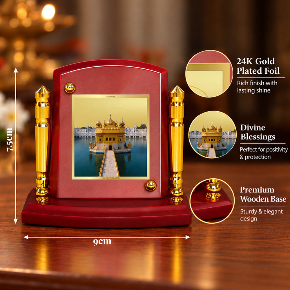 24K Gold-Plated Golden Temple MDF Car Dashboard Frame | 7.5x9 CM