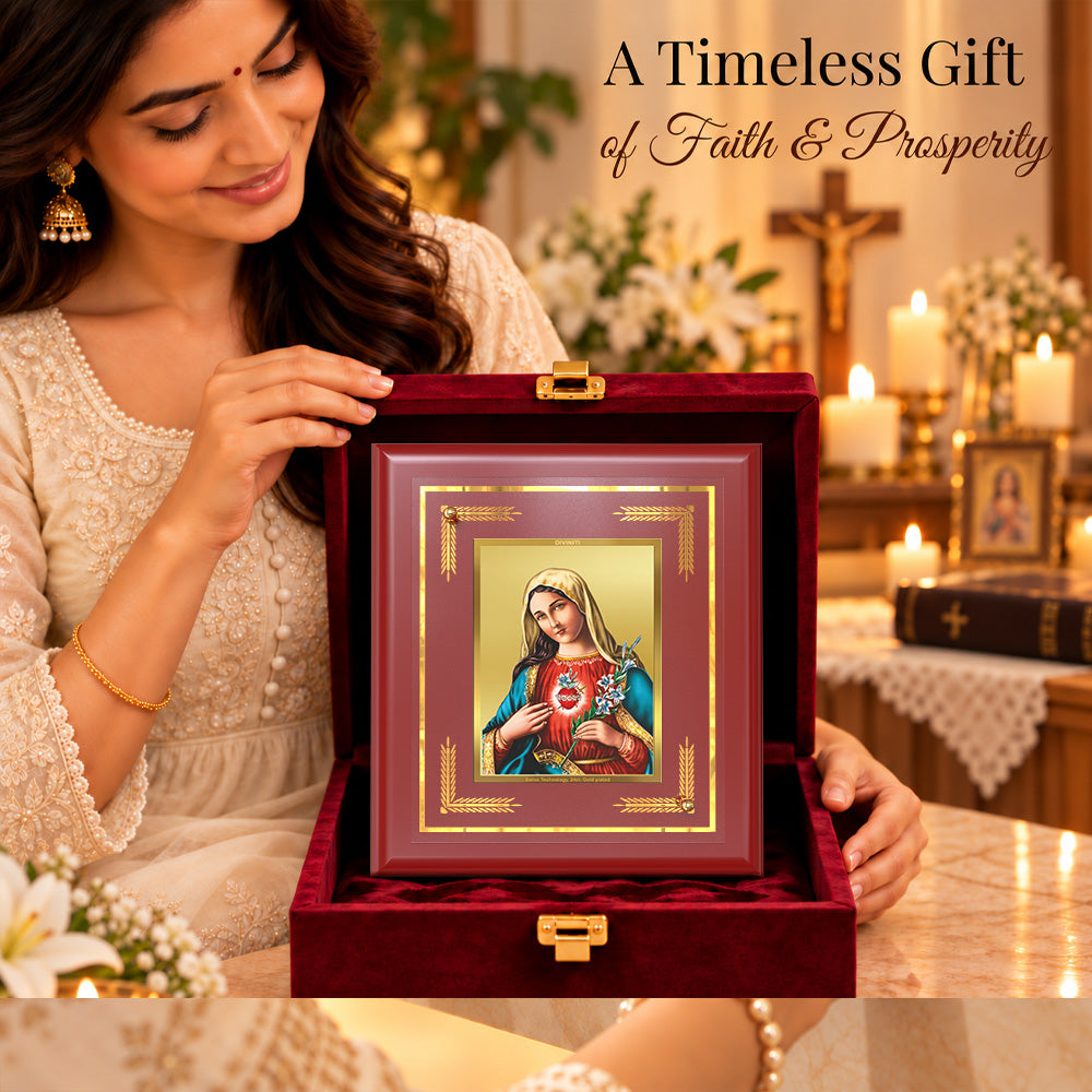 24K Gold-Plated Mother Mary MDF Frame | Premium Gift Box | 16 X 13.5 CM