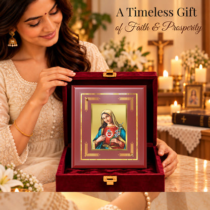 24K Gold-Plated Mother Mary MDF Frame | Premium Gift Box | 16 X 13.5 CM
