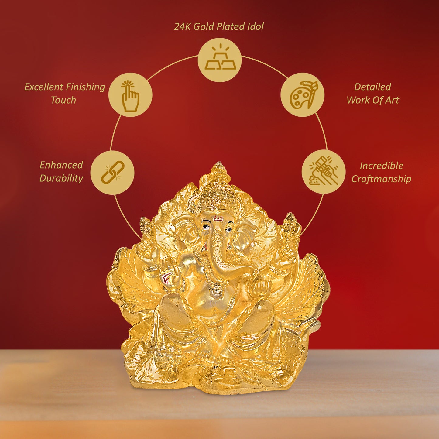 Diviniti 24K Gold-Plated Siddhivinayaka Ganesha Idol Statue Luxurious Spiritual Décor & Blessing for Home & Office Puja Room Gift (17x17 CM)