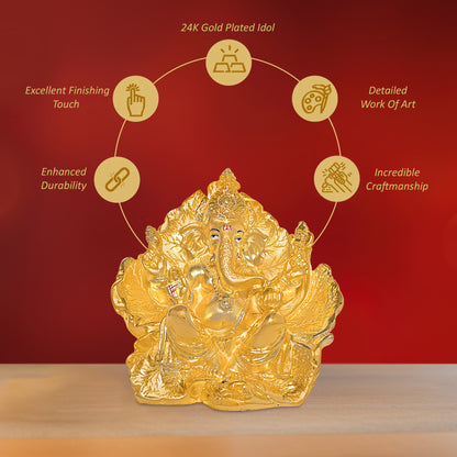Diviniti 24K Gold-Plated Siddhivinayaka Ganesha Idol Statue Luxurious Spiritual Décor & Blessing for Home & Office Puja Room Gift (17x17 CM)
