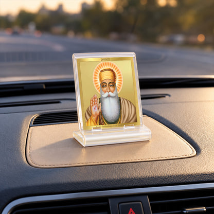 24K Gold-Plated Guru Nanak Dev Ji Acrylic Car Dashboard Frame | 6x5 CM