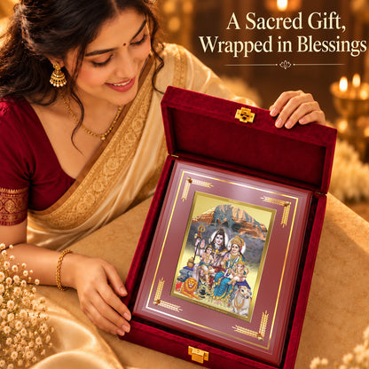 24K Gold-Plated Shiva Parivar MDF Frame | Premium Gift Box | 27x35 CM
