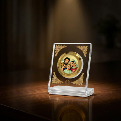 24K Gold-Plated Holy Family Acrylic Car Dashboard Frame | 8x7 CM