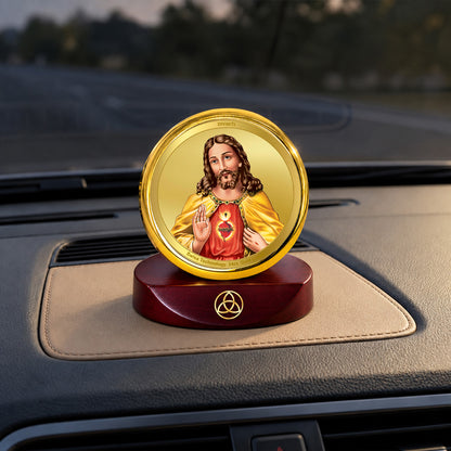 24K Gold-Plated Jesus Christ Car Dashboard Frame | 5x5 CM