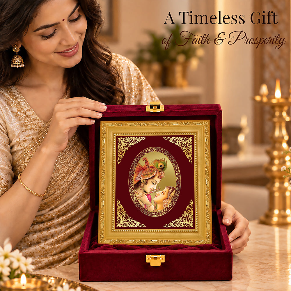24K Gold-Plated Radha Krishna Frame | Premium Gift Box | 16x13.5 CM