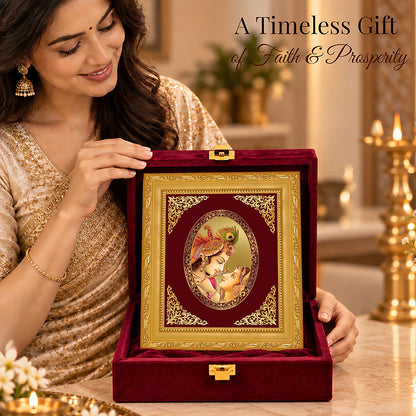 24K Gold-Plated Radha Krishna Frame | Premium Gift Box | 16x13.5 CM