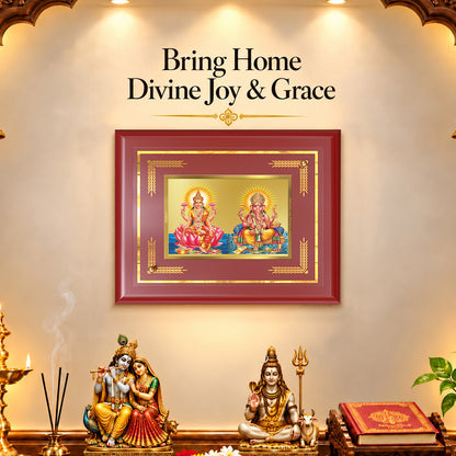 24K Gold-Plated Lakshmi Ganesha MDF Frame | Premium Gift Box | 35x27 CM