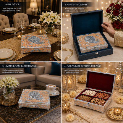 Diviniti German Silver Peacock Decorative Box 4-in-1 with Luxury Gift Box – Peach Finish