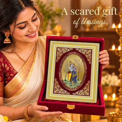 24K Gold-Plated Radha Krishna with Peacock Frame | Premium Gift Box | 26x20 CM