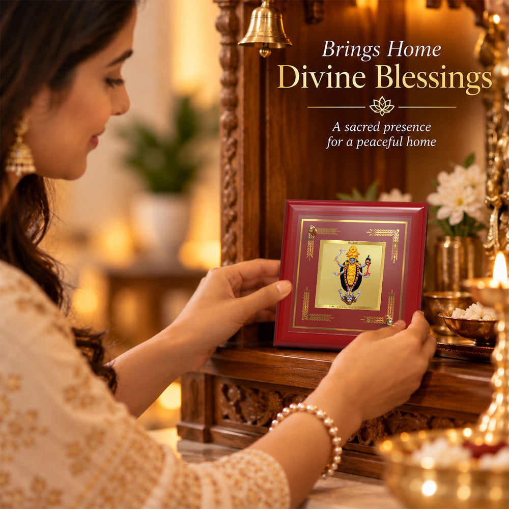 24K Gold-Plated Maa Kali MDF Frame | Premium Gift Box | 10x10 CM