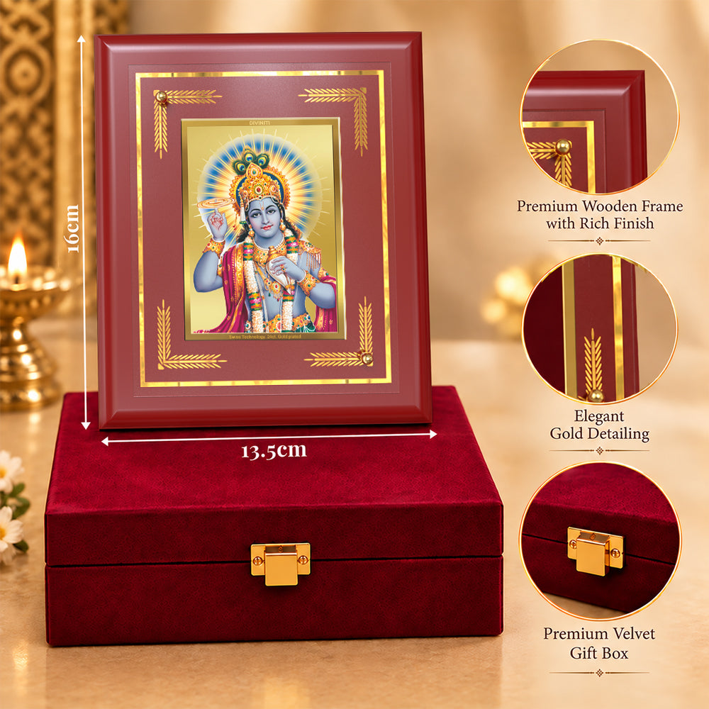 24K Gold-Plated Lord Vishnu MDF Frame | Premium Gift Box | 13.5x16 CM