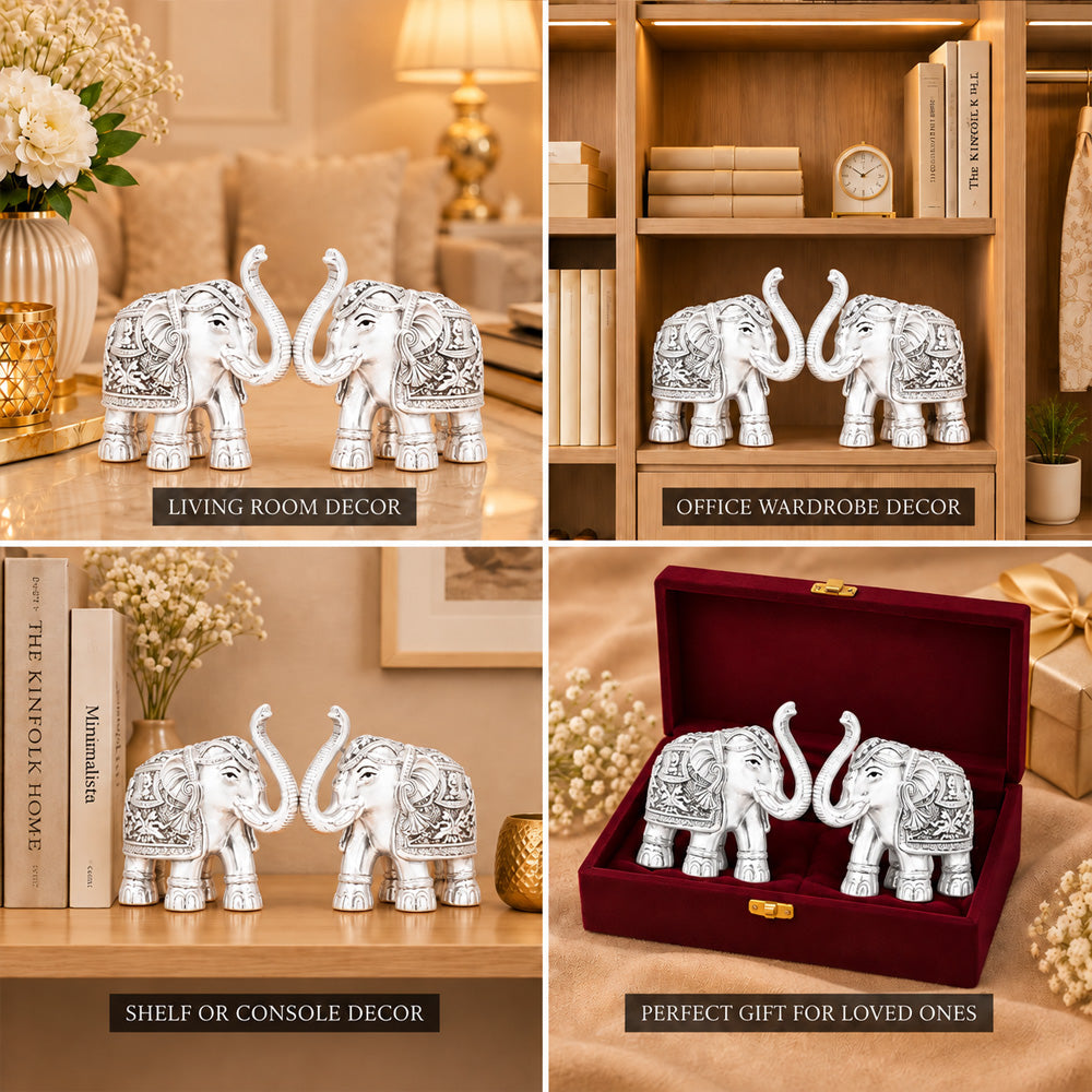 999 Silver-Plated Elephant Pair | Premium Gift Box | 15x17 CM