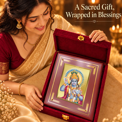 24K Gold-Plated Lord Vishnu MDF Frame | Premium Gift Box | 27x35 CM