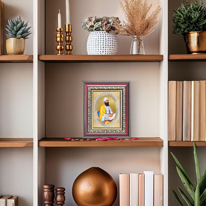 Guru Tegh Bahadur Sahib Ji Divine Sikh Guru Sacred Courage & Sacrifice Royal Tabletop Frame in 24K Gold Plated Foil