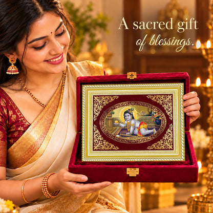 24K Gold-Plated Laddu Gopal Frame | Premium Gift Box | 26x20 CM