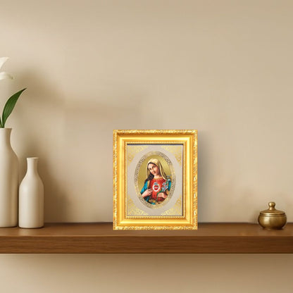 Mother Mary Divine Compassion & Grace Sacred Christian Royal Tabletop Frame in 24K Gold Plated Foil