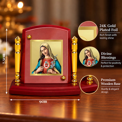 24K Gold-Plated Mother Mary MDF Car Dashboard Frame | 7.5x9 CM