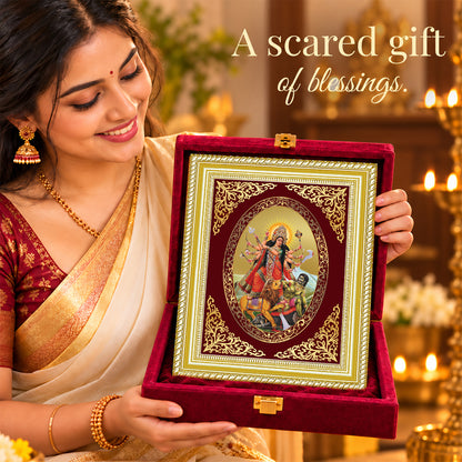24K Gold-Plated Durga Mahishasura Mardini Frame | Premium Gift Box | 26x20 CM