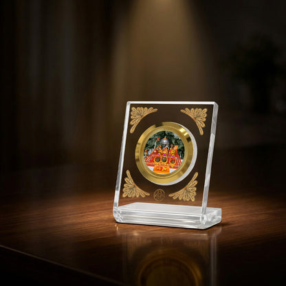 24K Gold-Plated Vaishno Devi Mata Darbar Acrylic Car Dashboard Frame | 8x7 CM
