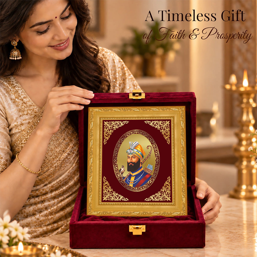 24K Gold-Plated Guru Gobind Singh Ji BG Frame | Premium Gift Box | 16 X 13.5 CM