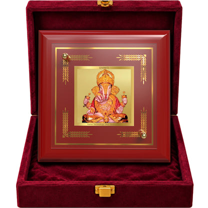 24K Gold-Plated Dagdu Ganesha MDF Frame | Premium Gift Box | 10x10 CM