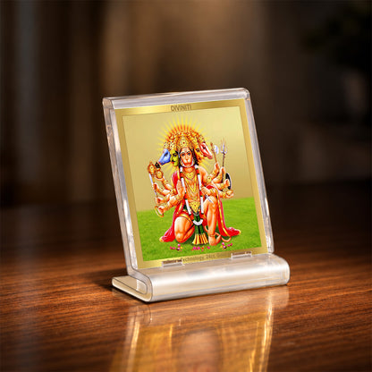 24K Gold-Plated Panchmukhi Hanuman Acrylic Car Dashboard Frame | 6x5 CM