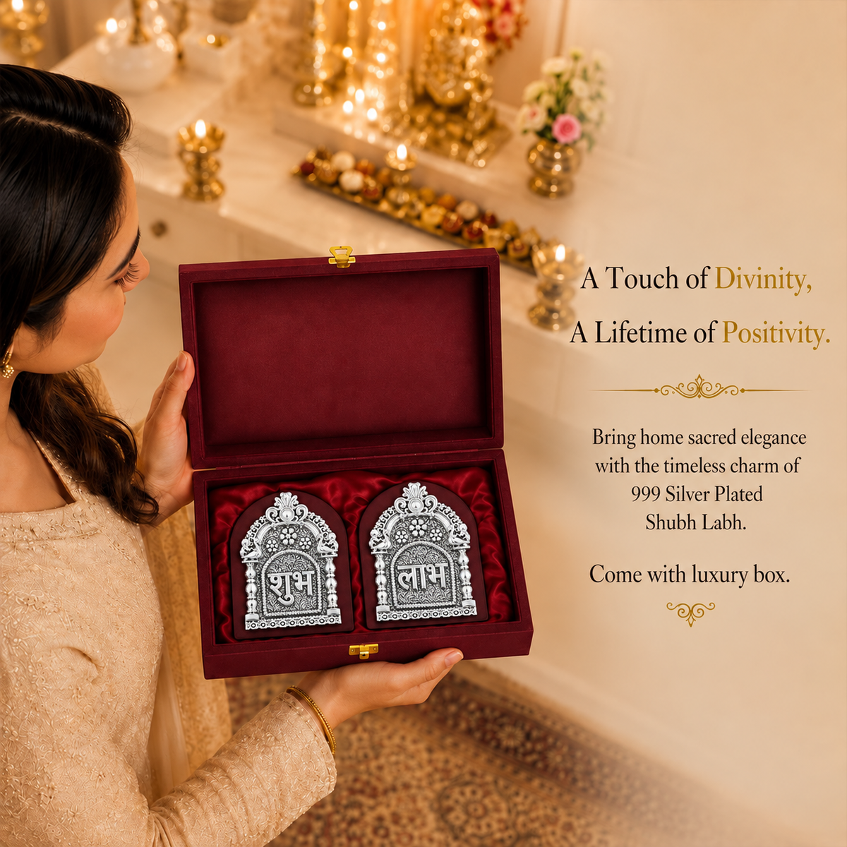 999 Silver-Plated Subh Labh Pair | Premium Gift Box | 11x8 CM