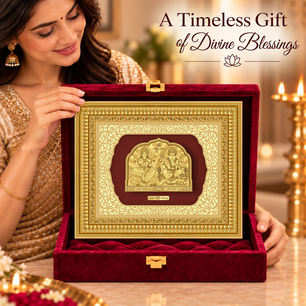 24K Gold-Plated Lakshmi Ganesha Frame | Premium Gift Box | 30x35 CM