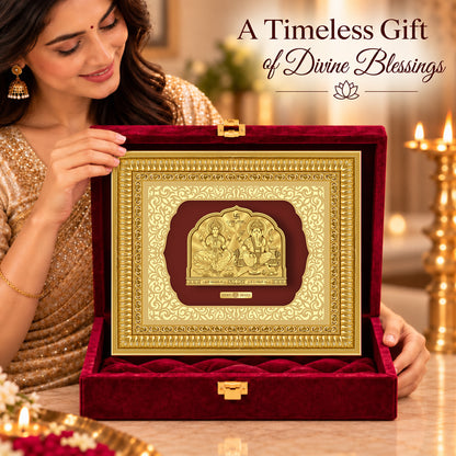 24K Gold-Plated Lakshmi Ganesha Frame | Premium Gift Box | 30x35 CM