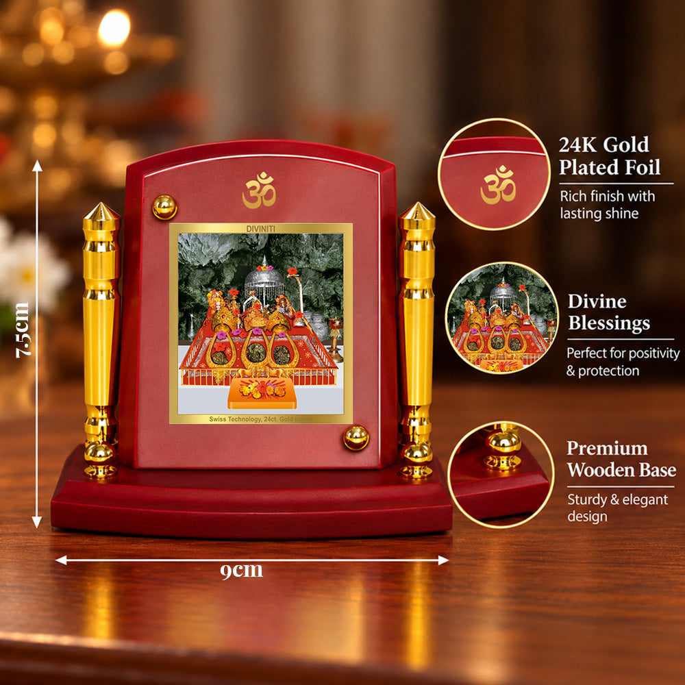 24K Gold-Plated Vaishno Devi Mata Darbar MDF Car Dashboard Frame | 7.5x9 CM
