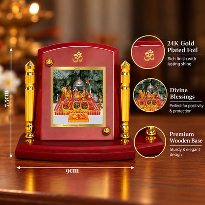 24K Gold-Plated Vaishno Devi Mata Darbar MDF Car Dashboard Frame | 7.5x9 CM