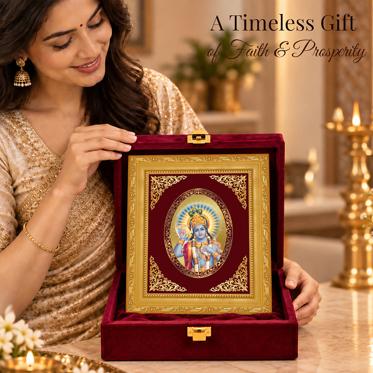 24K Gold-Plated Lord Vishnu Frame | Premium Gift Box | 16x13.5 CM