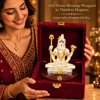 DIVINITI 999 Silver-Plated Lord Shiva Idol | Car & Home Décor | Gift Box | 8x7 CM