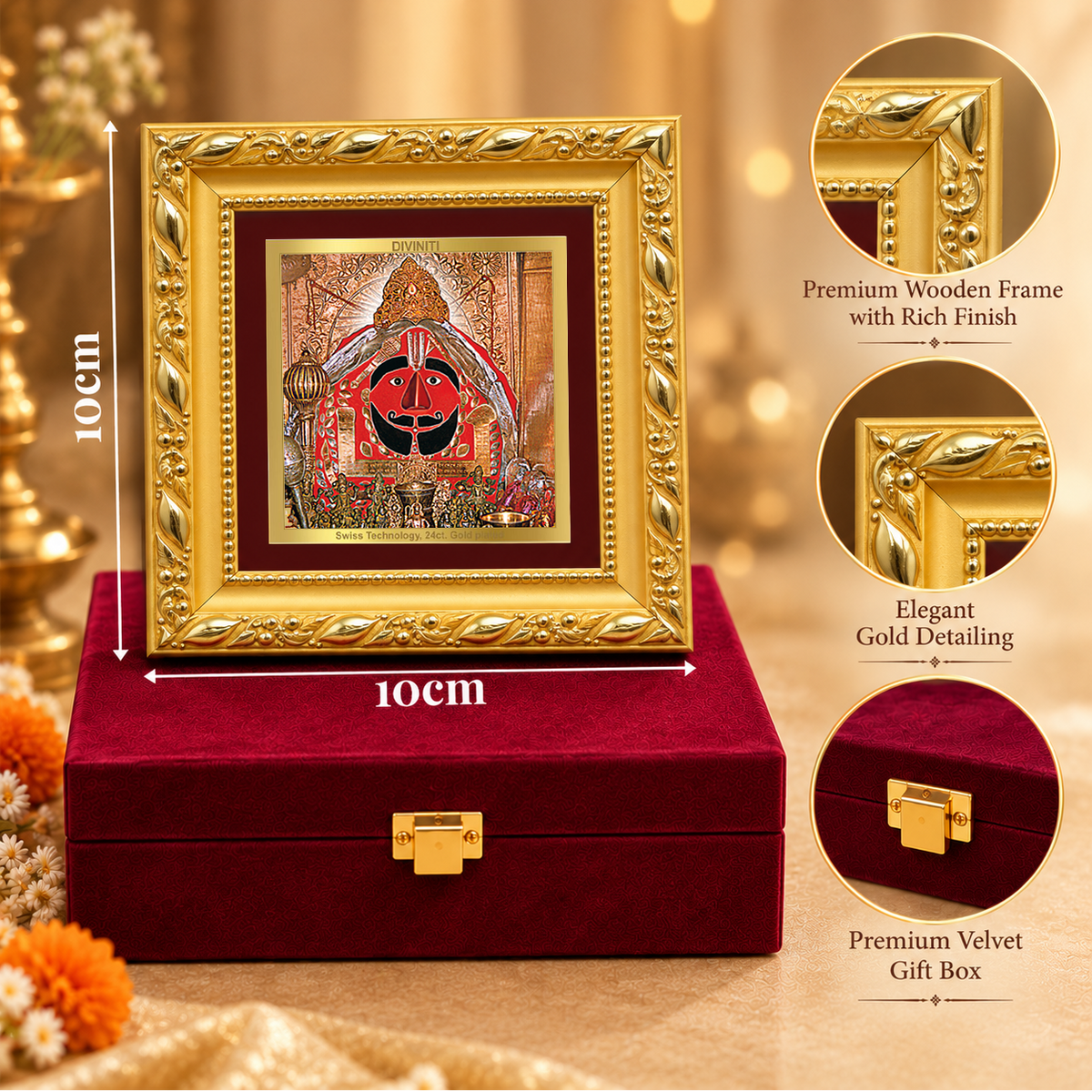 24K Gold-Plated Salasar Balaji Frame | Premium Gift Box | 10x10 CM