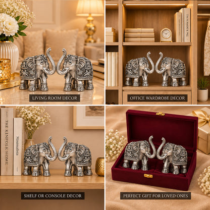 999 Silver-Plated Antique Elephant Pair | Gift Box | 8x9 CM