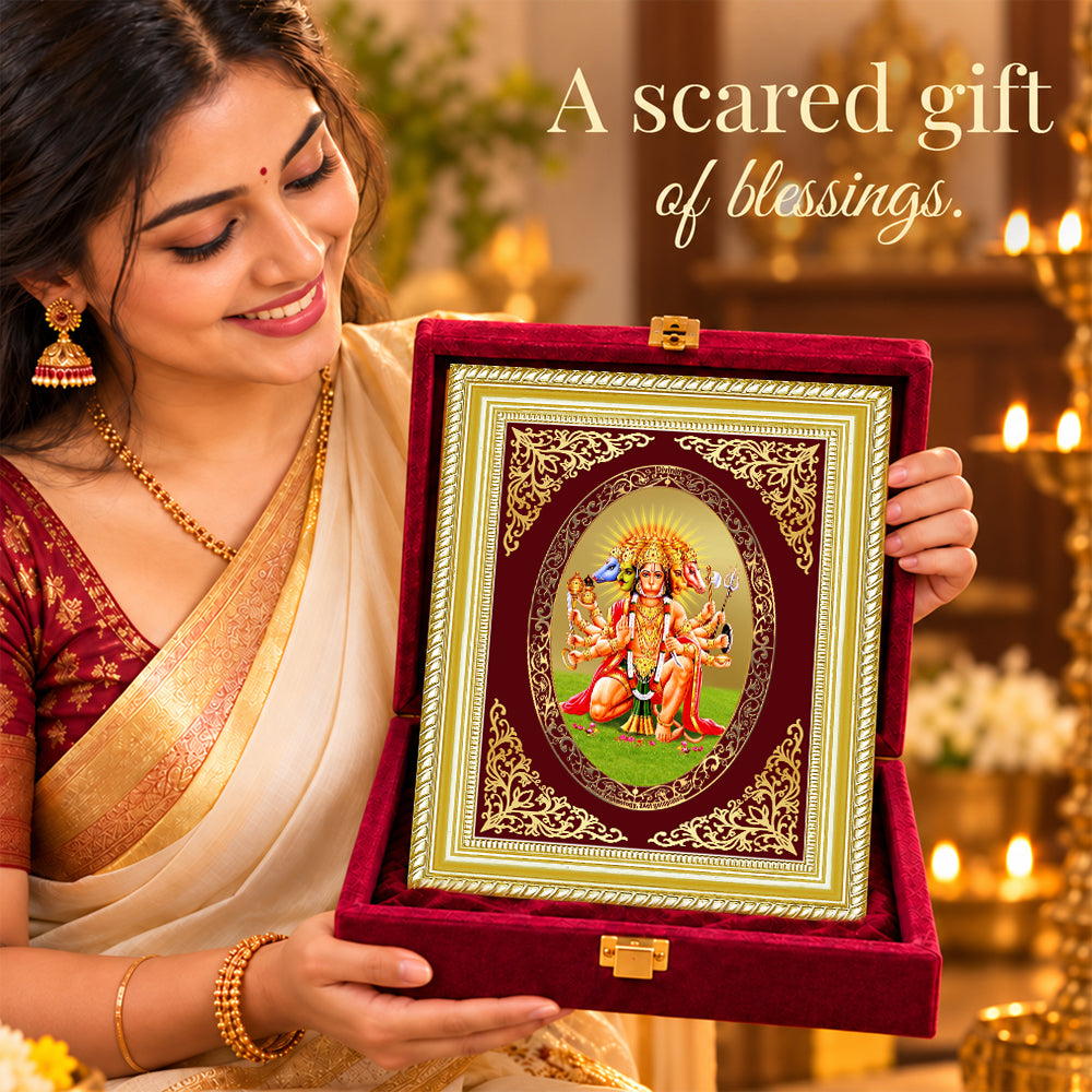 24K Gold-Plated Panchmukhi Hanuman Frame | Premium Gift Box | 26x20 CM