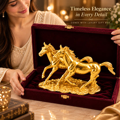 24K Gold-Plated Running Horse Pair | Premium Gift Box | 23x13 CM