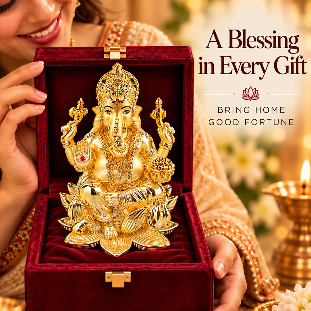24K Gold-Plated Lord Ganesha Idol | Premium Gift Box | 18x11.5 CM