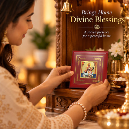24K Gold-Plated Goddess Saraswati MDF Frame | Premium Gift Box | 10x10 CM