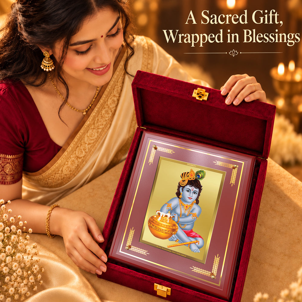 24K Gold-Plated Krishna-Bal Gopal MDF Frame | Premium Gift Box | 27x35 CM