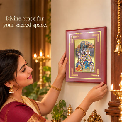 24K Gold-Plated Shiva Parivar MDF Frame | Premium Gift Box | 26x20 CM