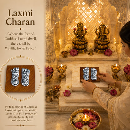 Diviniti 999 Silver Plated Laxmi Charan Paduka with Gift Box | Antique Decor