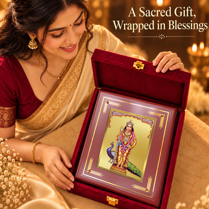 24K Gold-Plated Lord Murugan MDF Frame | Premium Gift Box | 27x35 CM