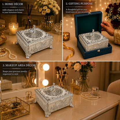 Diviniti Premium German Silver 2-Part Box | White Decorative Dry Fruit & Sweet Box for Wedding & Festive Gifting
