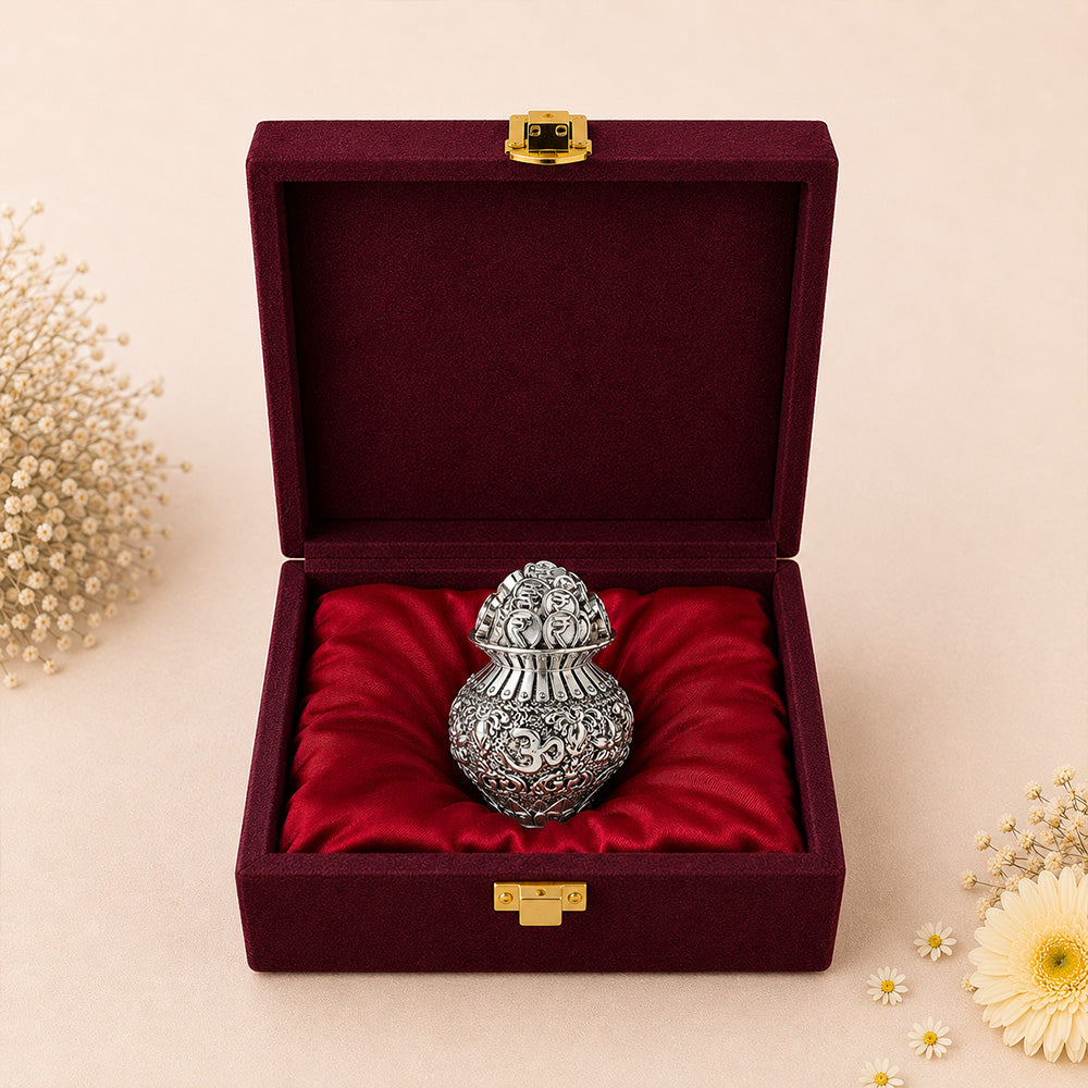 Diviniti 999 Silver Plated Antique Kuber Kalash With Gift Box  – A Symbol of Prosperity & Abundance